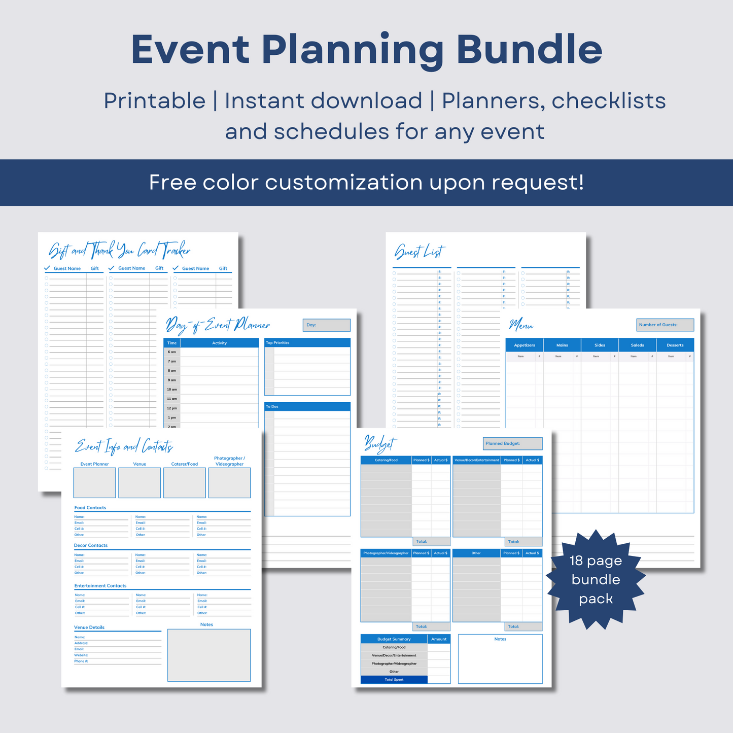 Event Planning | Printable bundle of schedules, checklists and planners to help organize your event