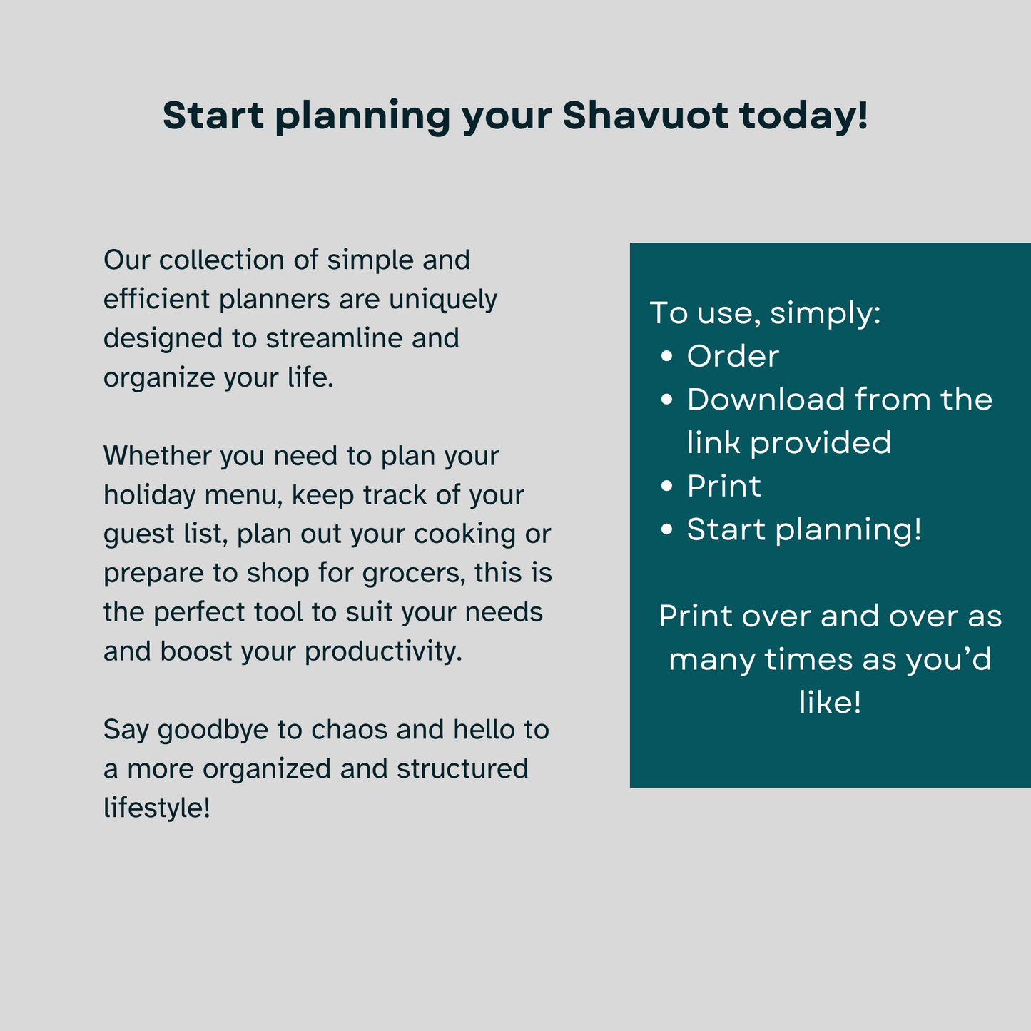 Shavuot printable planners | menu planning, grocery lists, cooking lists | instant download