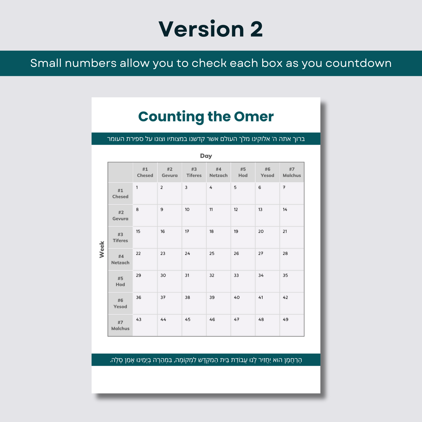 Omer Counter | Printable Sefirat HaOmer counting chart.