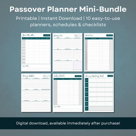 Passover Planner Mini-Bundle - package of 10 printable planners, schedules and checklists.