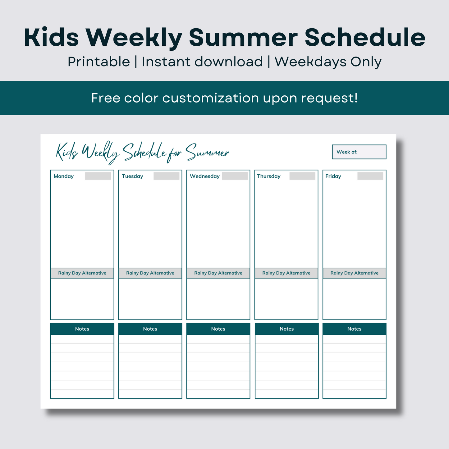 Kids Weekly Schedule for Summer and School Breaks | Summer Planner | Activity Schedule